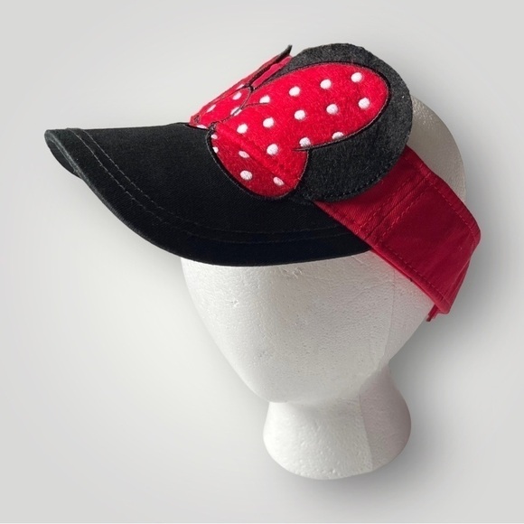 DISNEY Parks Mini Mouse Visor Black Red Polka Dot Bow Adjustable Back Adult Hat - Picture 5 of 10